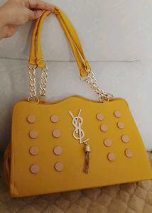 Stylish Yellow Tote Bag with Gold Accents
