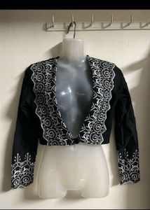 Embroidered Black Cropped Bolero