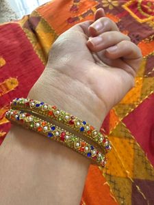 Gold Bangles with Multi-colored Stones