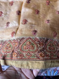 Pure tussar kasmiri sozni embroidery sari
