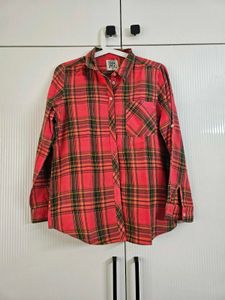 Classic Coral Pink Plaid Button-Up Shirt