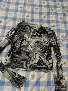 Marble Print Sheer Mesh Top