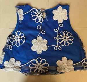 Blue Floral Crochet Sleeveless Top