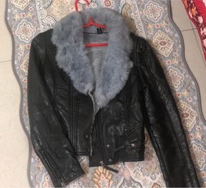 Stylish Faux Leather Jacket with Fur Collar