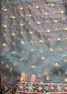 Embroidered shiner sheded saree