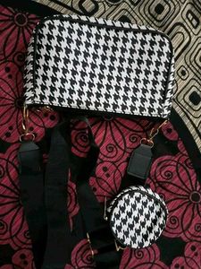 Houndstooth Crossbody Bag with Pouch