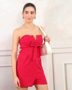 Shein Strapless Front Bow Detail Textured Playsuit