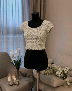 Olive Crochet Knit Backless Top 🧵