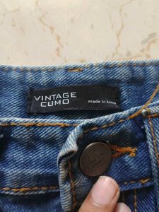 Blue Denim Skirt with Slits