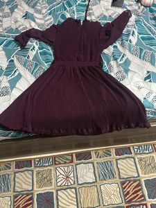 Elegant Plum Pleated Dress with Sequin Belt
