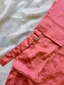 Pink Cargo Pants with Belt Detail