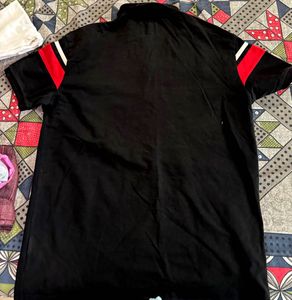 Men's Black Polo Shirt with Red Stripes