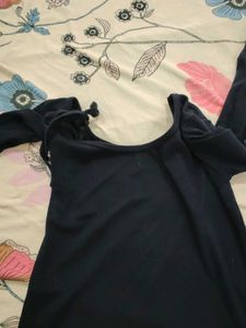 Navy Blue Tie-Up Off-Shoulder Top