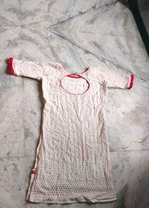Women's White Kurta with Red Trim