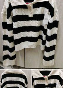 Striped Collared Knit Sweater