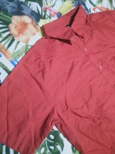 Red Short Sleeve Button-Up Shirt