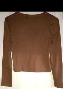 Chic Brown Long Sleeve Top with Bow Detail