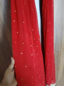 Elegant Red Dupatta with Embellishments
