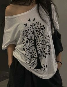 White Tree Print Off-Shoulder Top