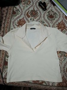 Cream Collared Cropped Top