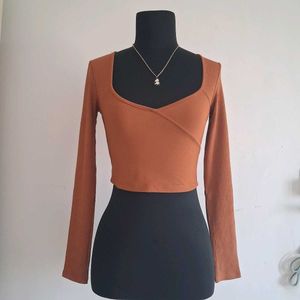 Ribbed Brown Crop Top