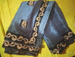 Grey Saree with Embroidered Border