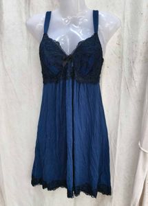 I. Lace Trimmed Navy Night Slip Dress