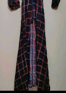 Navy Blue &amp; Red Check Print Long Kurti 12-14 Year