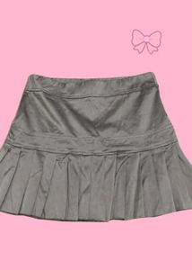 Gray Pleated Skirt with Bow Detail