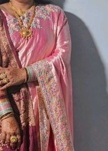 Elegant Pink Saree with Floral Border
