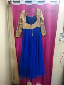 Elegant Blue &amp; Gold Ethnic Gown
