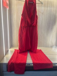 NEW ZARA Elegant Red Halter Neck Maxi Dress