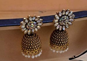 Exquisite Jhumka Earrings with Stones&amp; beads