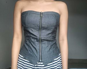 Stylish Grey Denim Corset Top