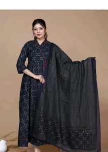 Elegant Navy Blue Printed Kurti Set