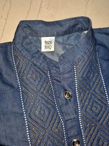 NEW Stylish Blue Denim Kurta with Golden buttons.