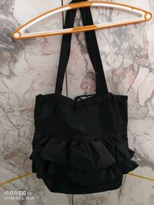 Chic Black Ruffle Tote Bag