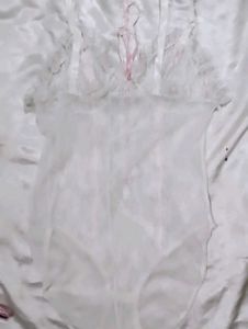 White Lace Teddy with Pink Ribbons