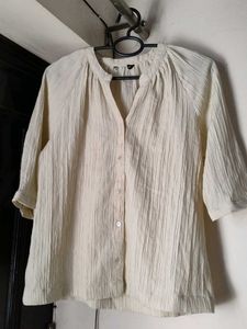 Beige Textured V-Neck Blouse