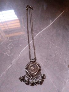 Oxidized Silver Jhumka Pendant Necklace