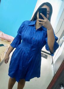 Vibrant Blue Shirt Dress with Statement Sleeves