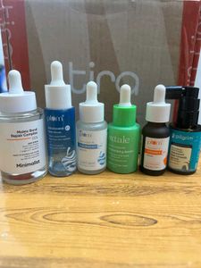 Assorted skincare glass empties
