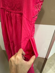 Vibrant Pink Embroidered Tiered kurta dress