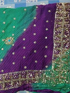 Embellished Purple &amp; Green Saree