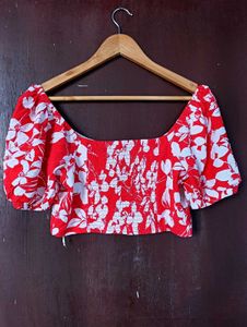 Floral Print Puff Sleeve Crop Top