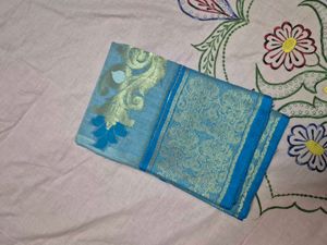 Beautiful Blue Pure Cotton Saree