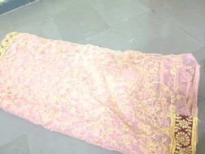 Elegant Pink Embroidered Kada Dupatta