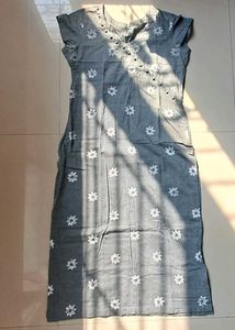 Grey Kurta with White Floral Print
