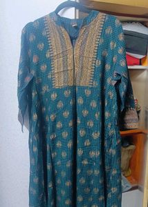 Teal & Gold Printed Kurta with leggings