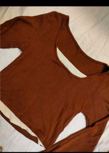 Brown Long Sleeve Cropped Top